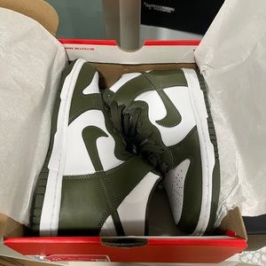Nike Dunk High. White/ Cargo Khaki. GS size 4.5 = Women 6.5. Brand new. $90 OBO
